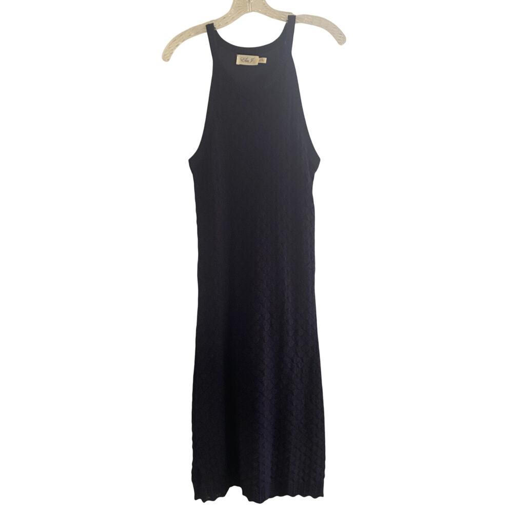 Eliza J Crochet Dress L Navy Blue Tank Midi Preppy Classic Cocktail Cotton New